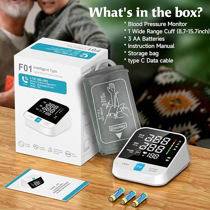 Blood Pressure Monitor for Home Use with Upper Arm Wide Range Cuff (8.7-15.7 Adjustable) & LED Display, Automatic Digital BP Machine Storage Bag, 240 Memories for 2 Users