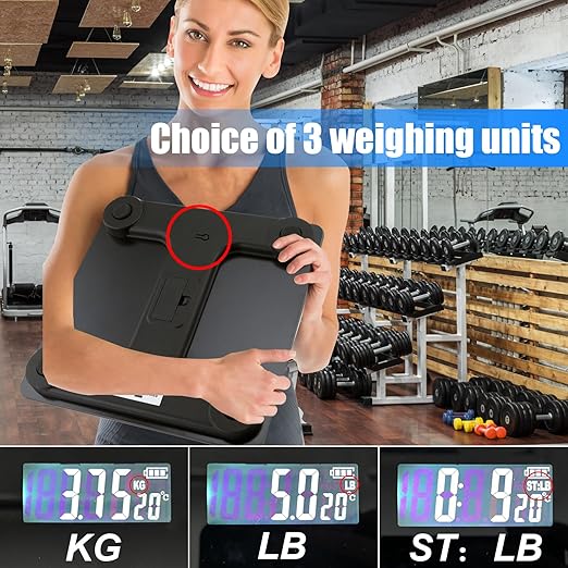 Smart Scale for Body Weight Digital Bathroom Scale with Temperature Indication Corner Design Highly Accurate Body Weight Scale Black Body Fat Scale with Blue LCD Backlight Display 400Lb/180kg
