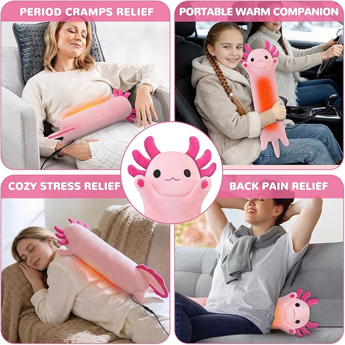 Axolotl Heating Pad for Period Cramps & Menstrual Pain Relief, Portable Electric Heat Pads USB Powered, Cute Stuff Stuffed Animals for Women Teen Girls, Funny Birthday Easter Christmas Axolotl Gifts