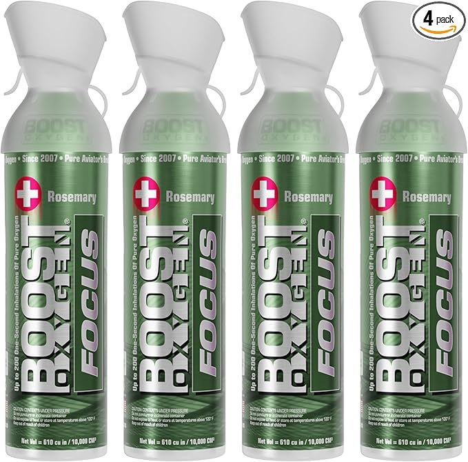 Boost Oxygen Large Focus Rosemary Aroma 10 Liter Canister | All-Natural Resiratory Support for Aerobic Recovery, Altitude, Performance and Health (4 Pack)