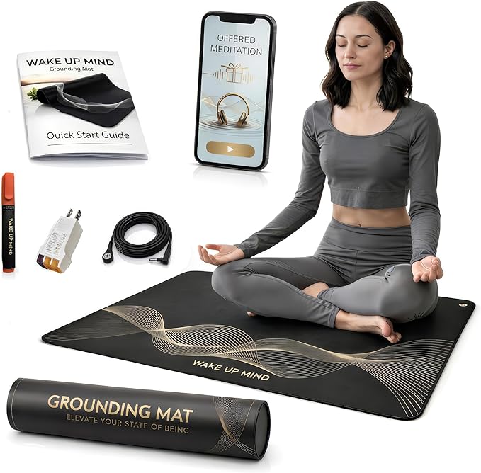 Grounding Mat for Feet – Indoor Conductive Earthing Mat for Desk, Floor or Bed – Non-Electric Passive Grounding Pad with Outlet & Tester.