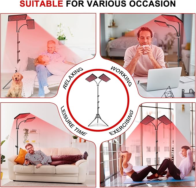 Red Light Therapy Lamp, Infrared Light Therapy Device with Stand, 660nm Red and 850nm Near Infrared Red Light Therapy for Body and Face Pain Relief Skin Care(Dual Lamps)