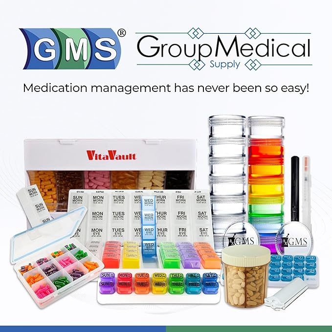 VitaVault Six Compartment Pill Organizer for Medication,s Vitamins, and Supplements with Filler Funnel