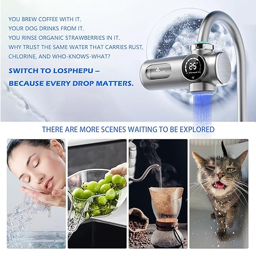 Faucet Water Filter, 3-Stage Faucet Filter with UV-C & Self-Powered Display, Dual Modes for Tap/Filtered Water, Safe for Food & Skin – Fits 22/24/28mm and Circular tap