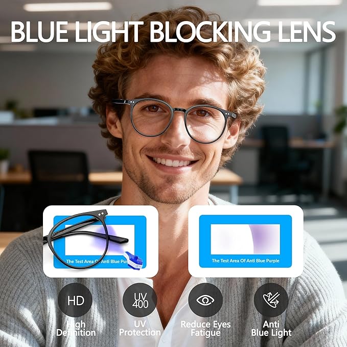 Blue Light Blocking Glasses for Women and Men, Round Frame Computer Gaming Anti Eyestrain & UV Glare RF6213 (Clear)