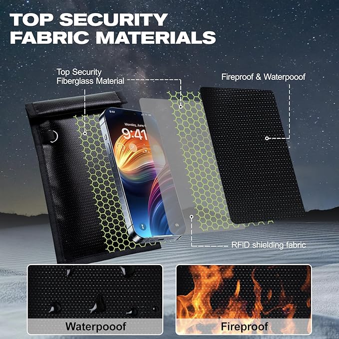 Faraday Bags for Phones (5G/Bluetooth/WiFi/GPS) Signal Shielding, Waterproof and Scratch Resistant, Detachable Wristband, RFID Shielding and Anti Tracking Bag Black