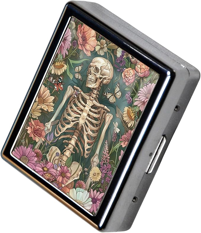 8-Compartment Pill Box Organizer Portable and Stylish Medicine Case, Versatile Storage for Medication - Ideal Travel Accessory & Unique Gift Idea (Blooming Skull)