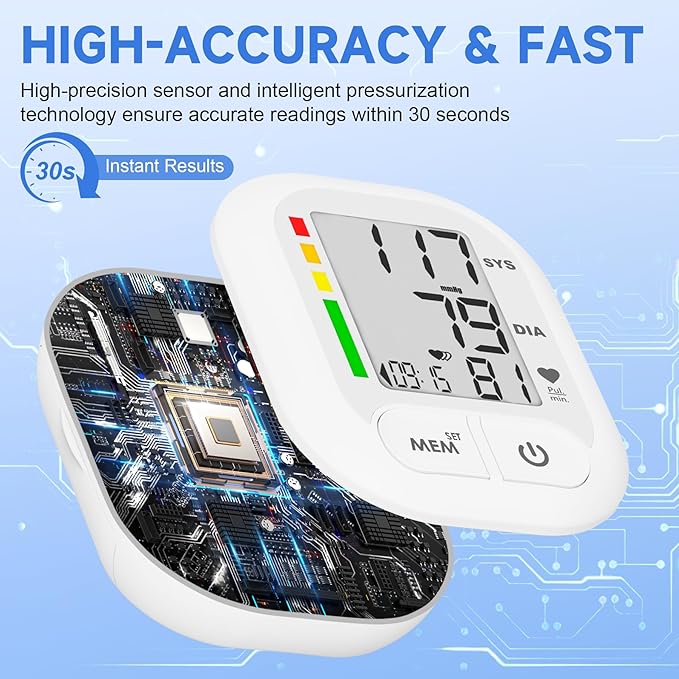 Blood Pressure Monitor Adjustable Wrist Cuff for Home Use Automatic BP Machine Large Digital LCD Display 199 Memory Batteries Included with Carrying Case, White