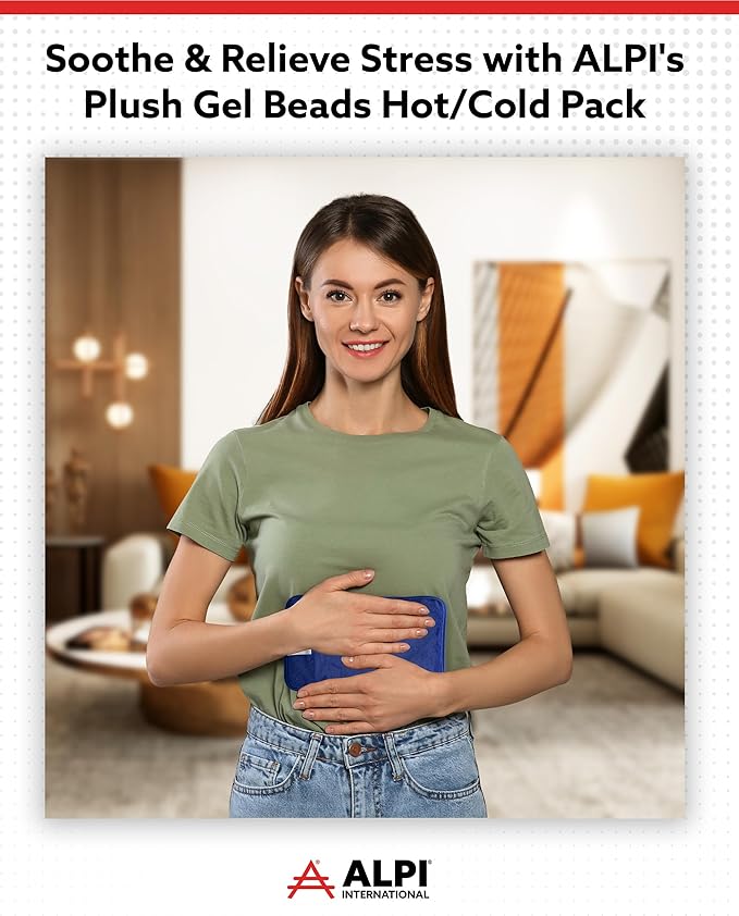 Alpi Rectangle Plush Gel Bead Ice Pack – 2 Pack Reusable Ice Packs with Beads for Hot & Cold Therapy - Soft, Plush Comfort for Muscle Aches & Relaxation (Blue)