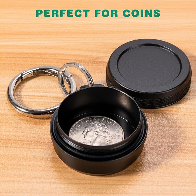 Metal Carrying Case - Portable Daily Travel Keychain Pill Holder Waterproof, Small Container for Earplugs, Pills, Coins Compatible with Loop, Eargasm & Vibes, Compact Mini Purse Pill Case Box (Black)