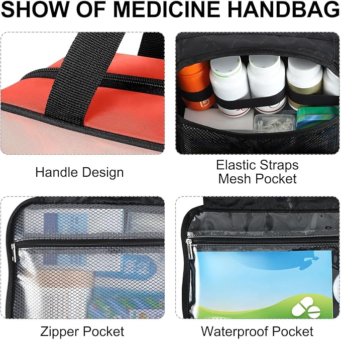 Naanle Pill Organizer Bag Travel Pill Bottle Medicine Organizer Home Storage Medication Bag for Vitamin Supplements, Pill with Cross First Aid Bag for Car Camping