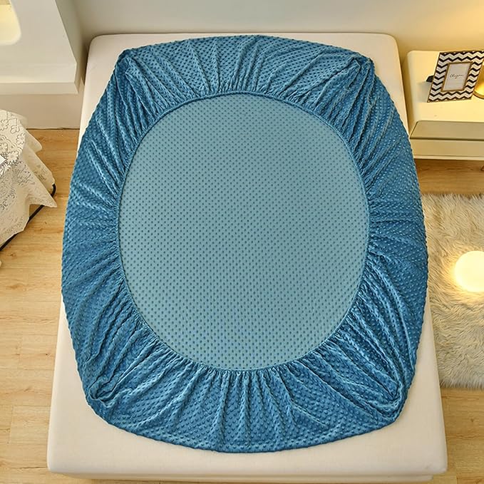 ZIQINPSQ Coral Velvet Fitted Sheet-Thickened Cold-Resistant and Warm Bed Sheets-Soft Velvet Fleece Fitted Sheets with-Elastic All Around. (CadetBlue, Full)