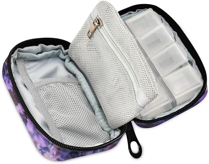 Pretty Lavender Squirrel Cute Pill Organizer Weekly Travel Pill Box 7 Day Large Capacity Pill Dispenser Case with 8 Pill Container Daily Pill Box Organizer Vitamin Holder Pill Bottle Organizer