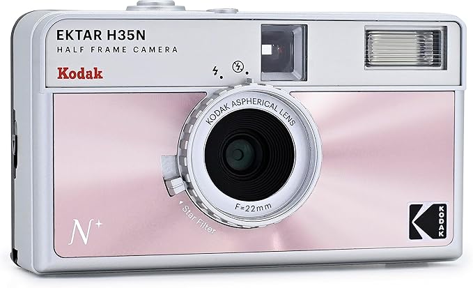 Kodak EKTAR H35N Half Frame Film Camera Bundle with Kodak Ultramax 400/24EXP 35mm Roll Film (Glazed Pink, Bundle)