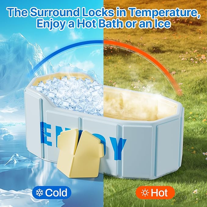 Portable Foldable Bathtub, Freestanding Bathtub No Installation, Bathroom SPA Soaking Bath Tub, Shower Stall Collapsible Hot & Ice Bath Tub (Purple, 47.2"L x 21.6"W x 19.6"H)