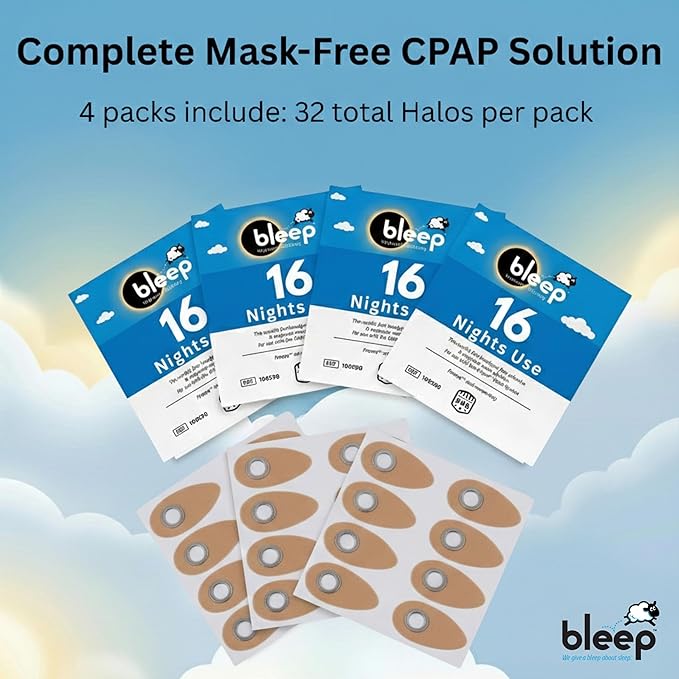 Bleep Eclipse Halos C Pap Mask-Free Interface, Strapless Sleep Apnea CPAP Nose Mask with 128 MagSeal Ports, Leak-Free Adhesive, BPA-Free, Supplies & Accessories, 32 Count, USA-Made (Pack of 4)