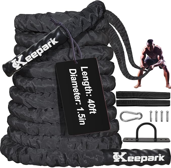 Battle Ropes for Home Gym Exercise - 1.5 Inch Diameter 40FT Length Workout Rope Training Exercise Ropes with Protective Sleeve, Heavy Battle Rope for Workout Exercise Fitness & Strength Training