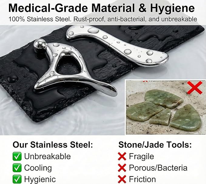 Stainless Steel Muscle Scraper Tool Set - 4Pcs Massage Scraper Tool Gua Sha for Myofascial Release, Fascia Release Tools for Deep Tissue Massage, Physical Therapy & Fascia Scrapingr (4Pcs)