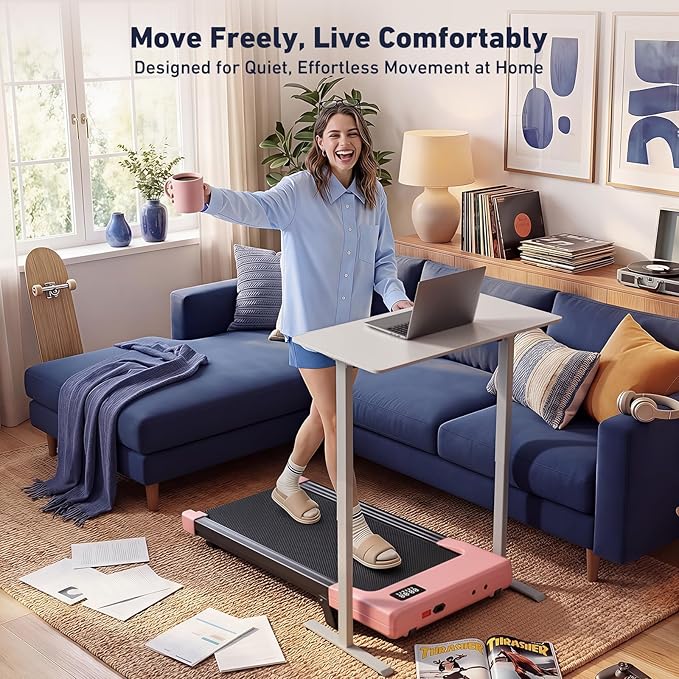 DeerRun Under Desk Walking Pad Treadmill for Home & Office, 6% Manual Incline, 2.5 HP, 0.6–3.8 MPH Walking Speed, 300 lb Capacity, App & Remote Control
