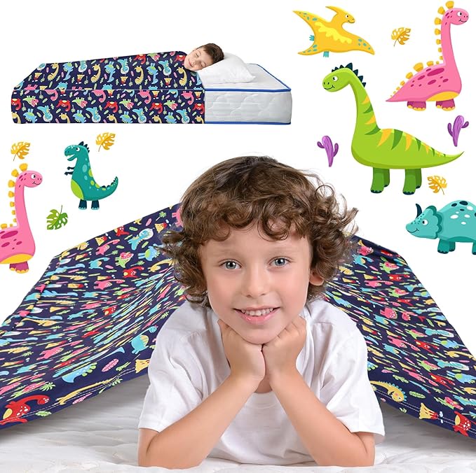 Sensory Sheet Bed Sheet for Kids Adults Toddler Dinosaur Blanket, Twin Size Breathable Stretchy Comfortable Sleeping Bedding Christmas Compression Sheets for Kids Twin