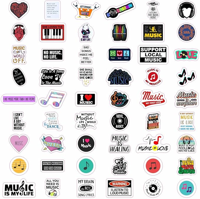 BulbaCraft 100Pcs Music Stickers for Water Bottle & Laptop, Musical Stickers & Decals for Adults, Gifts for Music Lovers & Musicians, Gifts for Women & Men