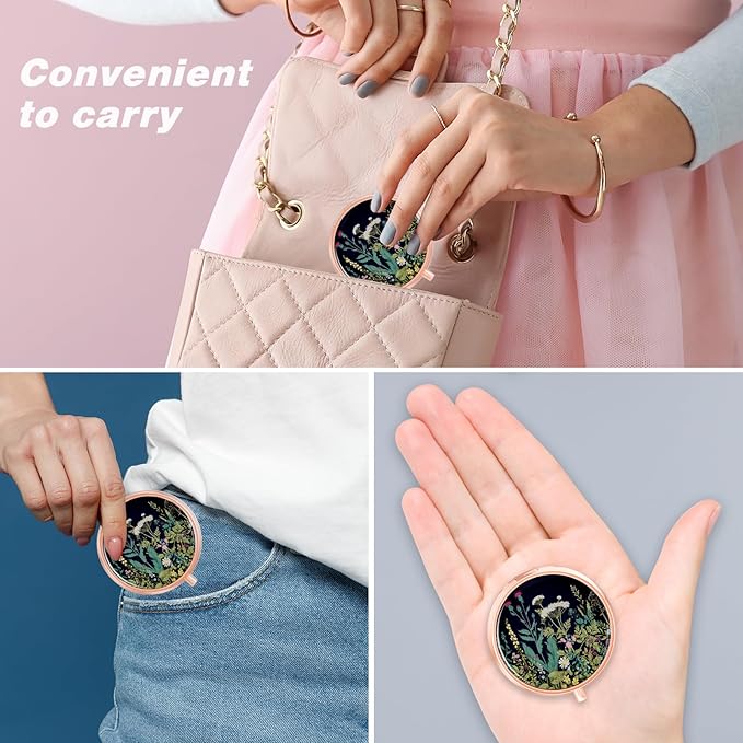 Rouidr Pill Box, 3 Compartment Medicine Pill Case, Small Metal Travel Medicine Box for Purse & Pocket, Rose Gold, Dandelion