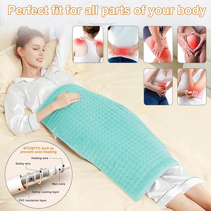 Deepsoon Heating Pad,Electric Heating Pads for Back,Neck,Abdomen,Moist Heating Pad for Shoulder,Knee,Arms,Legs,Dry/Moist Heat & Auto Shut Off,Christmas Gifts for Men and Women,Light Green,33x17 Inch