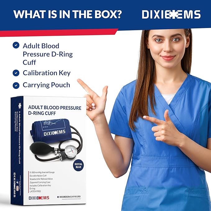 Dixie EMS Deluxe Aneroid Sphygmomanometer Blood Pressure D-Ring Cuff - Black