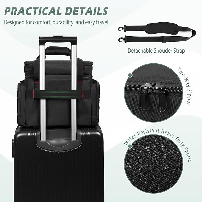 Medicine Organizer Bag with Insulated Pocket for Travel, Pill Bottle Storage Bag with 4 Customized Dividers & Shoulder Strap for Medication, Insulin and First Aid Supplies, Black (Bag ONLY)