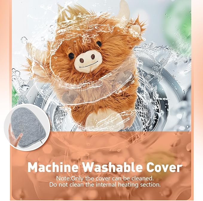 Electric Heating Pad for Menstrual Pain Relief - USB Powered Portable Electric Heat Pads,Cuddly Highland Cow Stuffed Animal, 12x9 Soft Plush for Neck/Back/Shoulder,Gift for Women,One Pack