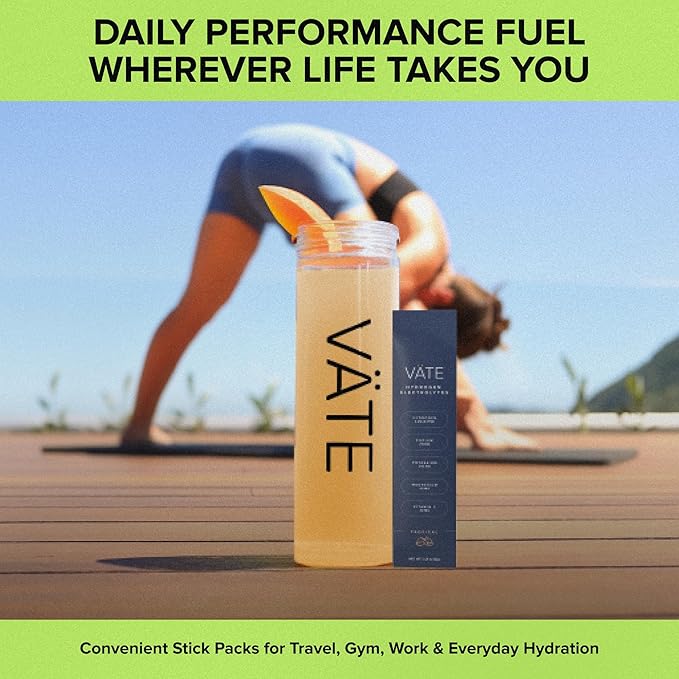 VATE Hydrogen Water + Electrolytes Powder Packets, 8 PPM Molecular Hydrogen + Electrolytes for Hydration, Focus & Recovery, Packets with Magnesium, Potassium, Vitamin C, 30 Count - Tropical