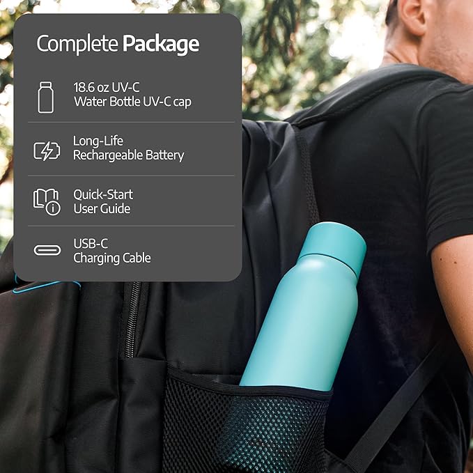 UVBRITE Go Self-Cleaning UV Water Bottle - 6 Bottles 18.6 oz Insulated Stainless-Steel Rechargeable Reusable Bottle Push Button Sterilization Travel Friendly