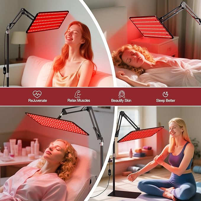 Morfone Red Light Therapy for Body Face - Tri-Wavelength (660nm, 850nm, 940nm) LED Infrared Light Therapy Lamp Panel with Adjustable Stand, Protective Glasses for Home Use, Gift for Women Girl, M