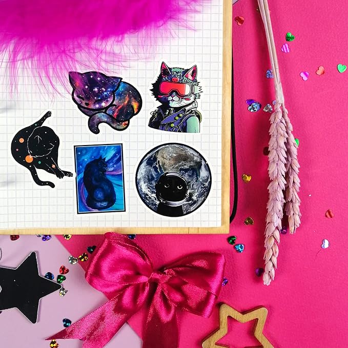 BulbaCraft 100Pcs Space Cat Stickers - Galaxy Cate Stickers, Gifts for Women & Men