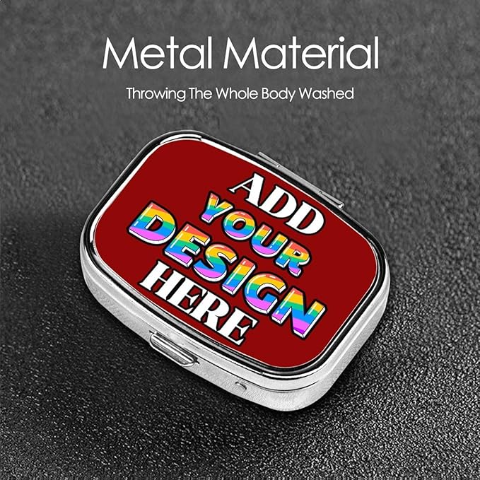 Custom Pill Container, Medicine Pill Box Case Organizer Travel Pill Holder Vitamin for Purse Med Wallet Portable Mini Pastillero Square, DarkRed, Personalized Gifts,