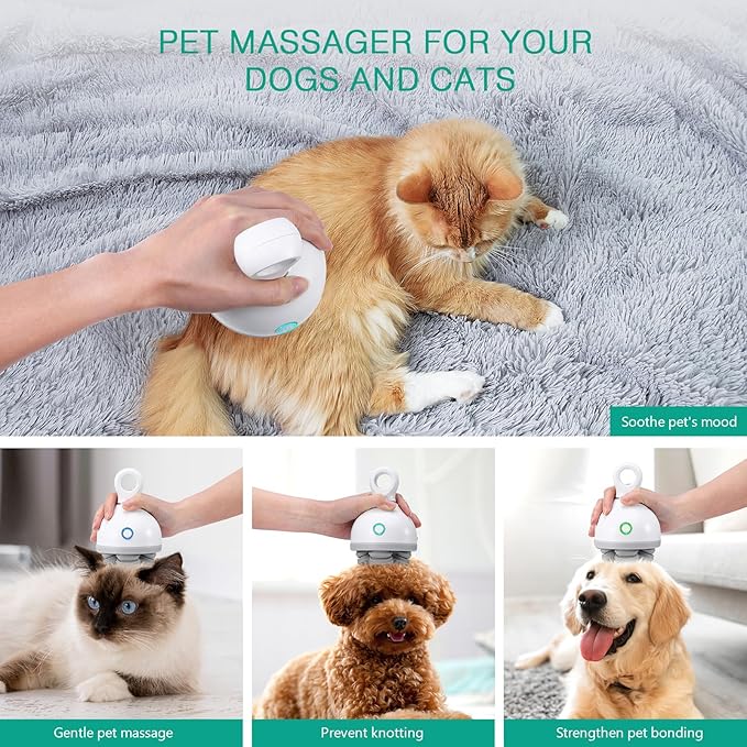 ORIA Pet Massager for Dogs, Handheld Cat Massager Dog Massager, Electric Scalp Massager, Cordless Head Massager with 4 Massage Heads, 3 Kneading Modes, for Relaxation, Stress Release