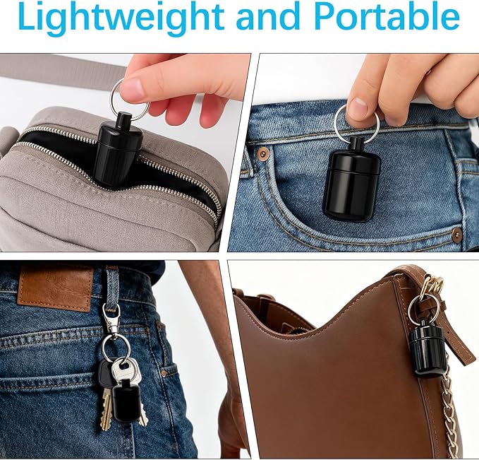 2-Pack Aluminum Pill Holder Keychain, Waterproof Mini Pill Box with Key Ring for Travel, Purse & Backpack