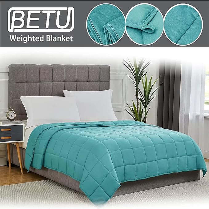Teal Weighted Blanket for Adults 15lbs, 48"x72", Twin Full Size Cooling Heavy Throw Blanket for 120-160lbs, Microfiber Soft Thick Big Blankets Weighted Comforter Breathable Gift for Sleeping