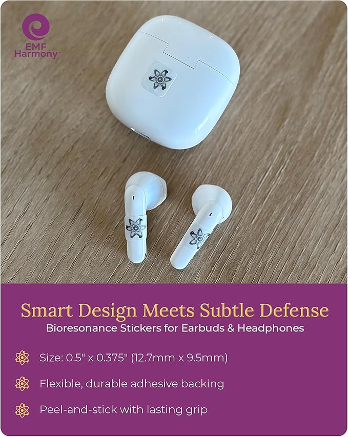 Bio-Energetic Wellness Stickers for AirPods & Wireless Headphones - Resonance Based Technology and Harmony - Set of 3 for Earbuds & Case
