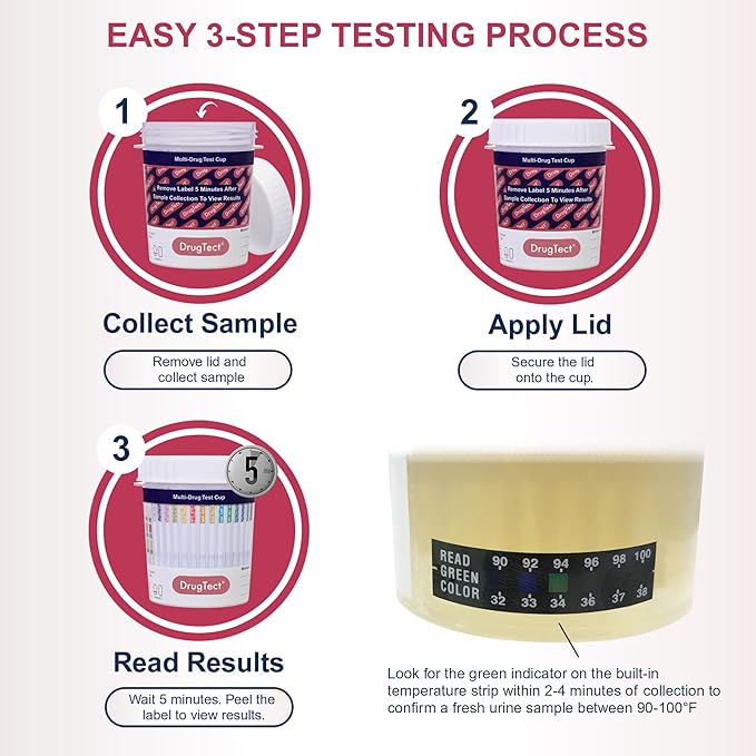 DrugTect Multi-Drug Rapid Urine Test Cup | 1 Pack | 14 Panel CLIA Waived Marijuana Fentanyl Drug Test Cup with 6 Adults for AMP,BAR,BUP,BZO,COC,FYL,MDMA,MET,MOP|OPI,MTD,OXY,PCP,TCA,THC (1)