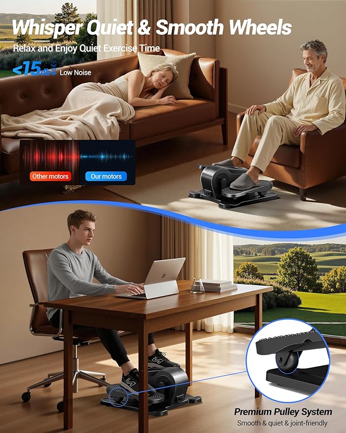 Under Desk Elliptical Machine, Electric Seated Pedal Exerciser, Mini Elliptical Leg Exerciser with Remoter, 12 Level Speeds, Forward & Reverse Direction, Manual & Auto Mode for Home Office