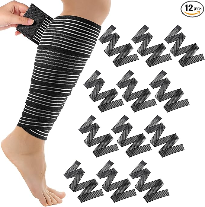 Syhood Compression Bandage Wraps for Leg, Elastic Calf Compression Sleeve Ankle Support, Adjustable Plus Size for Men and Women Stabilising Ligament, Joint Pain, Sports(12 Pieces,71 Inches)