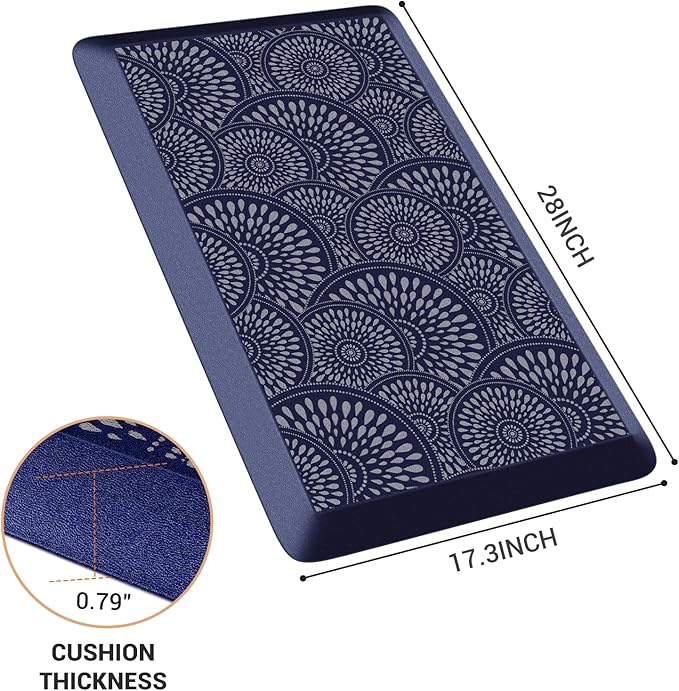 Mattitude 4/5 Inch Kitchen Mat, 17.3x28in Heavy Duty Ergonomic Comfort Foam Standing Desk Mat, Waterproof Non-Slip Standing Mats and Rugs for Kitchen, Office, Blue