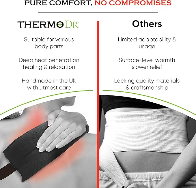 Microwavable Heating Pad for Neck, Back, & Shoulders - Heating Bean Bag Microwavable Pillow w/Elasticated Strap - Wheat & Unscented Heating Pad Wrap - ThermoDR, Black