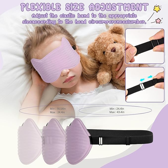 Kids Sleep Mask Eye Mask: 3D Contoured Cup Sleeping Masks, Blindfold with Adjustable Strap, Kids Eye Cover for Boys, Girls, Teens, Pressure-Free with Memory Foam Face Mask for Sleeping (Purple)