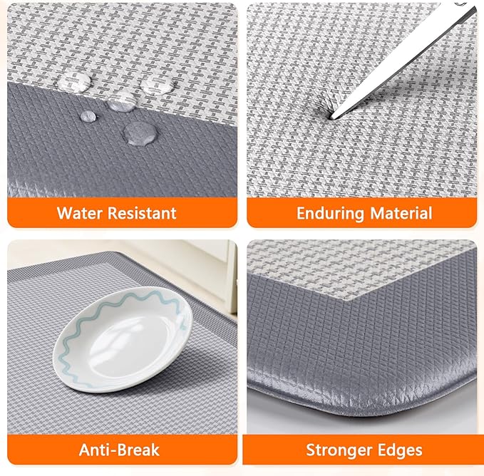 Kitchen Mats, 2PCS Kitchen Rugs for Floor, Cushioned Anti-Fatigue Mats for Kitchen Floor, Non-Slip Standing Desk Mat for Sink, Home, Laundry & Office, 17.3"x30"+17.3"x59" (Grey)