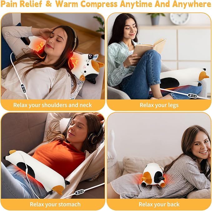 Calico Cat Heating Pad-USB Heated Plush Stuffed Animals for Period Cramps and Menstrual Pain Relief,22” Portable Electric Kitten Heating Pads,Built-Pocket Plushies Women Girls Gifts
