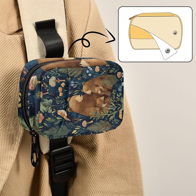 Watercolor Forest Brown Bears Green Travel Pill Organizer Case Box Container Weekly Portable Vitamin Medicine Holder Storage Bag with Zipper Removable