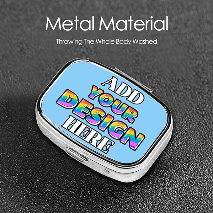 Custom Pill Box, Medicine Pill Organizer Case Container Travel Pill Holder Vitamin for Purse Med Wallet Portable Mini Pastillero Square, Light Sky Blue, Personalized Gifts