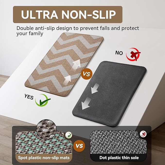 Kitchen Runner Rugs Non Slip Washable, Super Absorbent Long Kitchen Mats for Floor, Linen-Look Woven Sink Mat Standing Floor Mat, Easy Clean, Brown 17"x59"